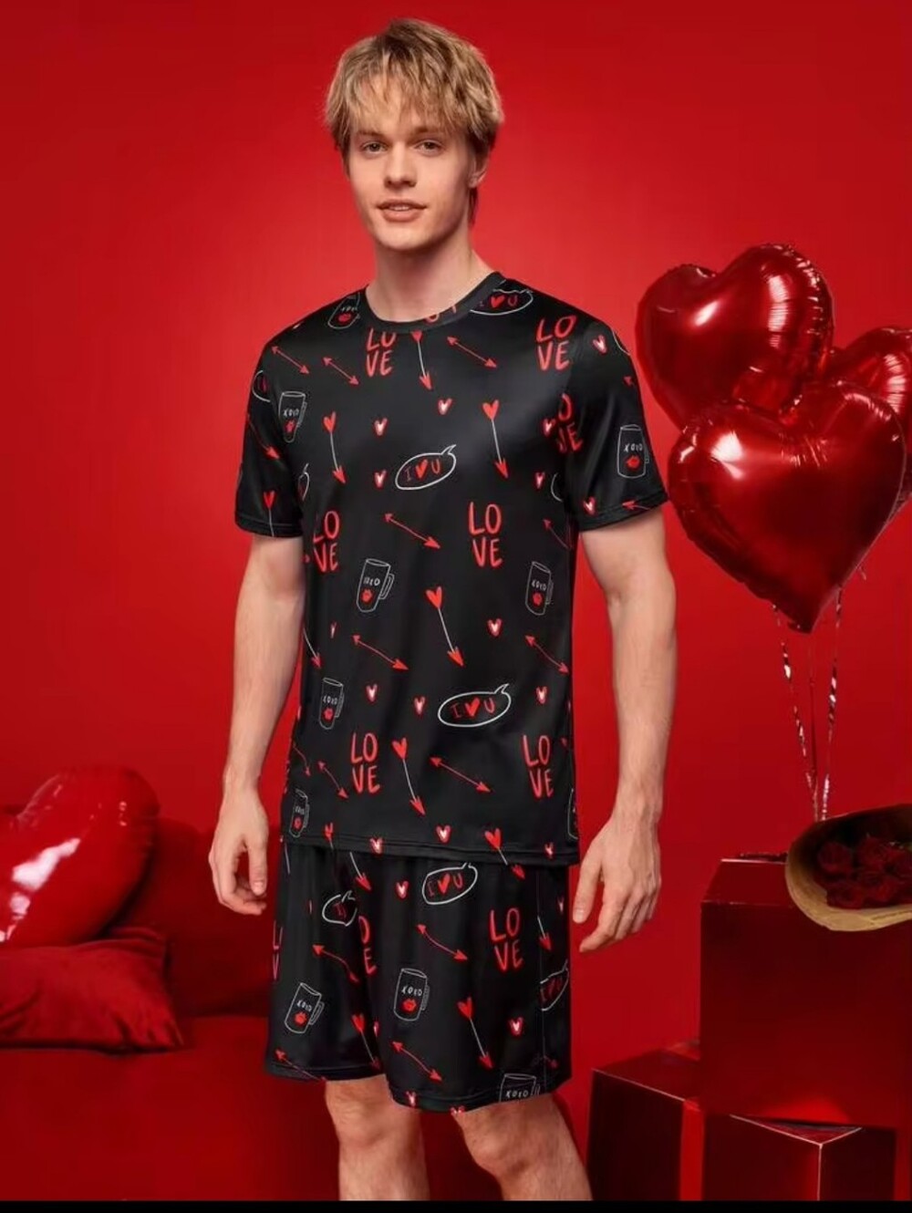 Men's Black 'Love' Print 2 PC Set (XXL)